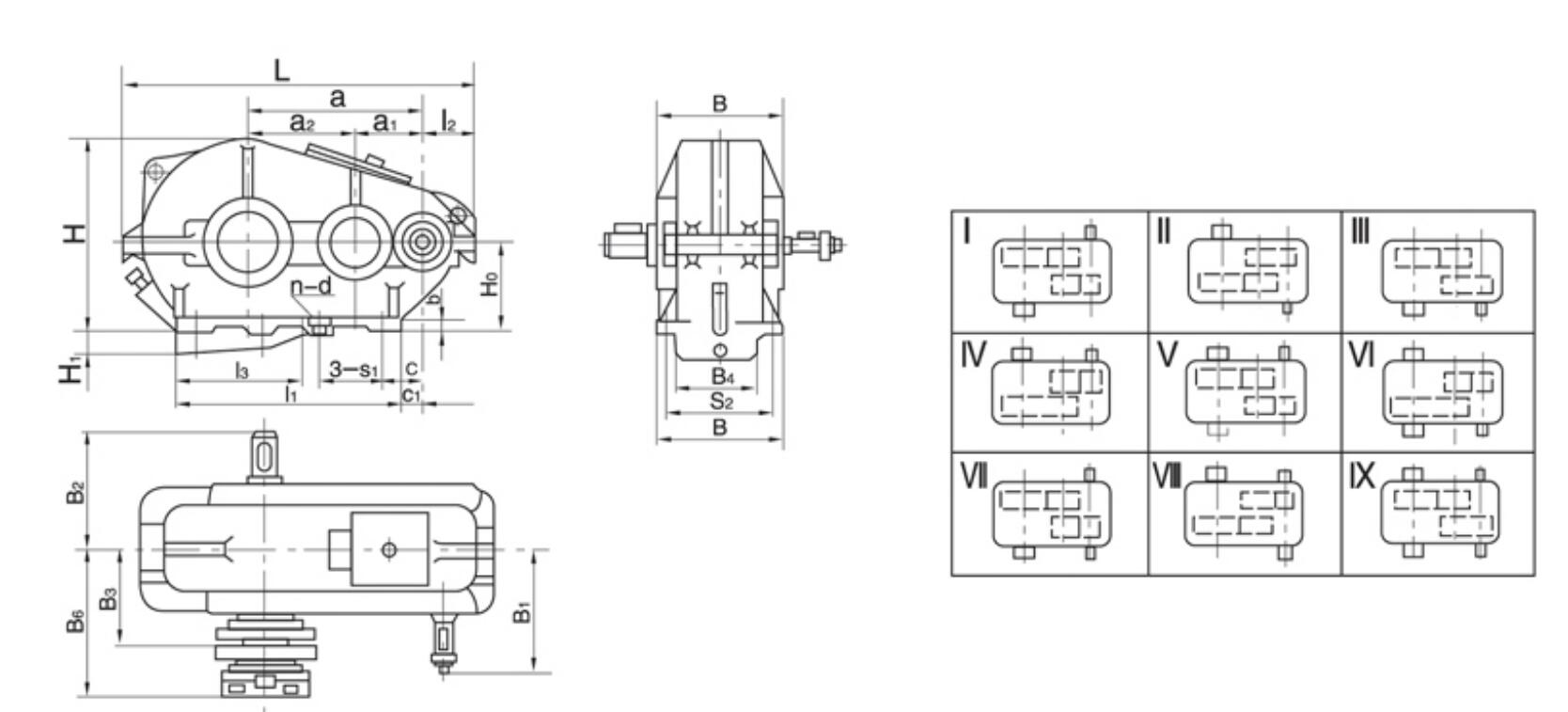 ZQ減速機(jī)外形尺寸圖 ZQ減速機(jī)外形尺寸圖