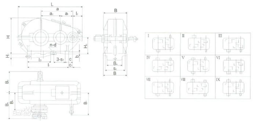 ZQA圓柱齒輪減速機外形、安裝尺寸圖
